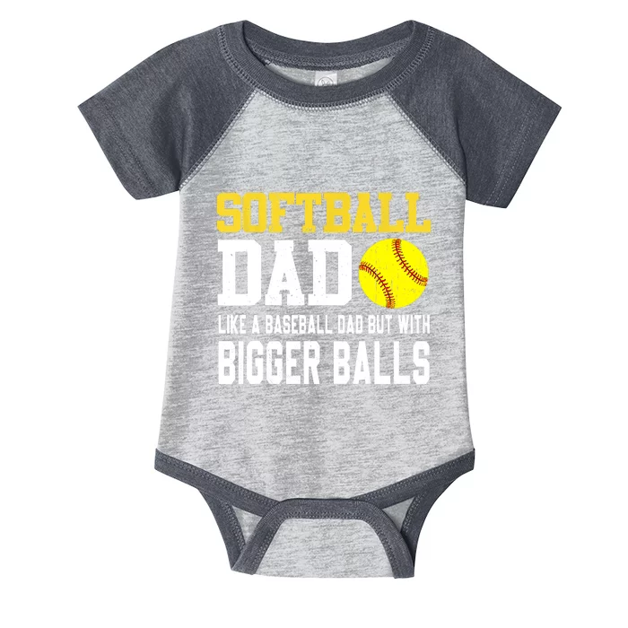 Softball Dad Like A Baseball But With Bigger Balls Fathers Day Infant Baby Jersey Bodysuit