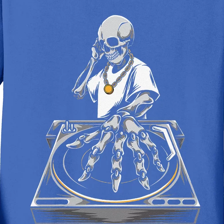 Skeleton DJ Lazy Halloween Costume Skull Disc Jockey Kids Long Sleeve Shirt