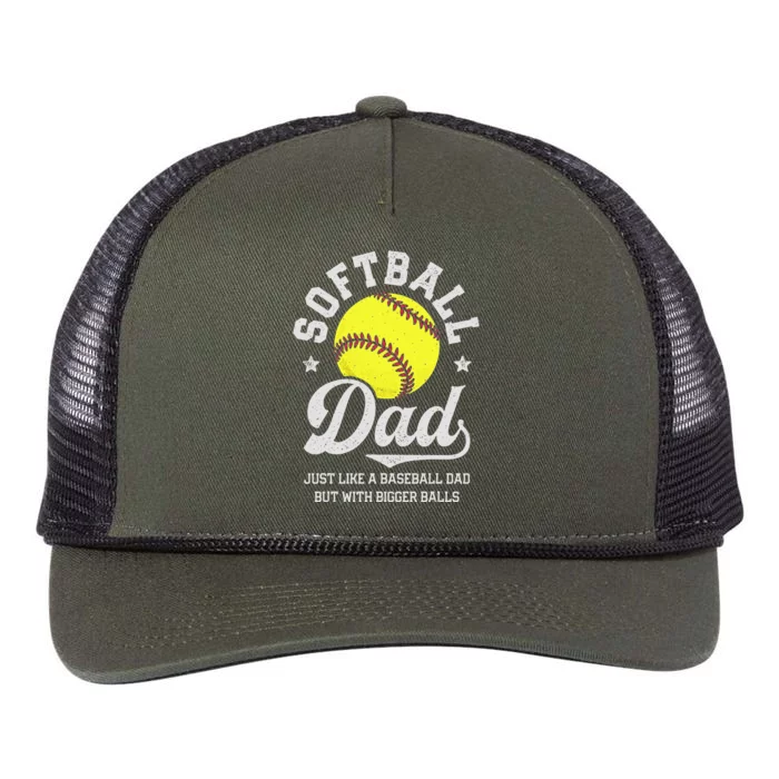 Softball Dad Like Baseball But With Bigger Balls Fathers Day Retro Rope Trucker Hat Cap