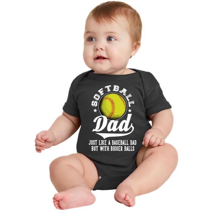 Softball Dad like a baseball dad with bigger Balls Softball Baby Bodysuit