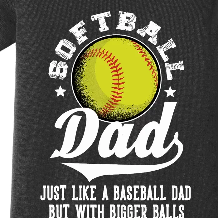 Softball Dad like a baseball dad with bigger Balls Softball Baby Bodysuit