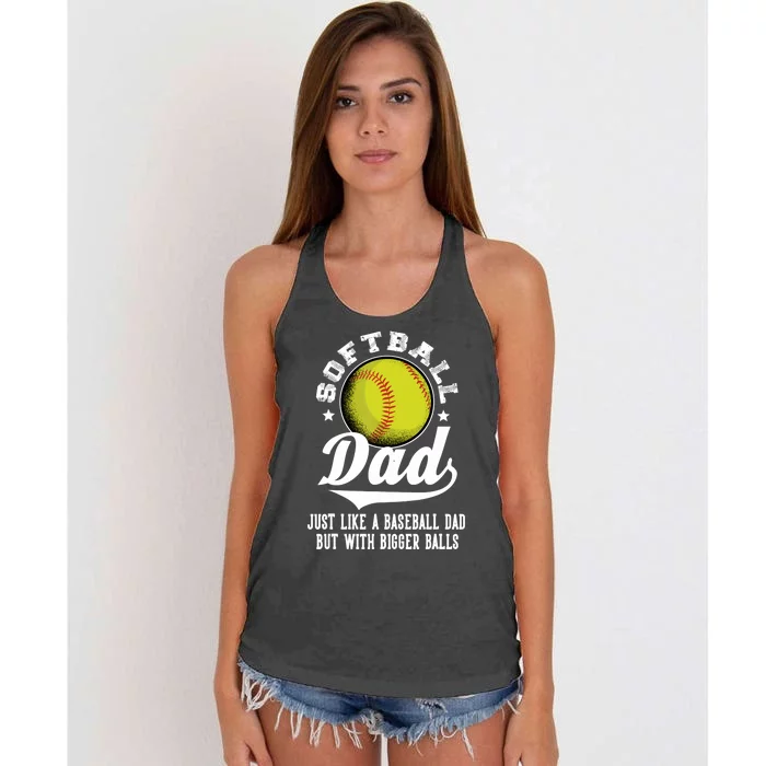 Softball Dad like a baseball dad with bigger Balls Softball Women's Knotted Racerback Tank