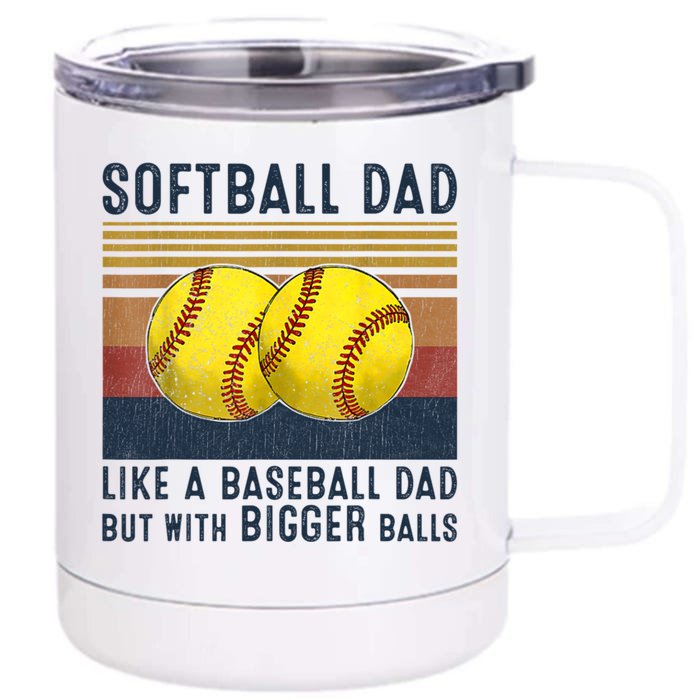 Softball Dad Like A Baseball Dad But With Bigger Balls Front & Back 12oz Stainless Steel Tumbler Cup