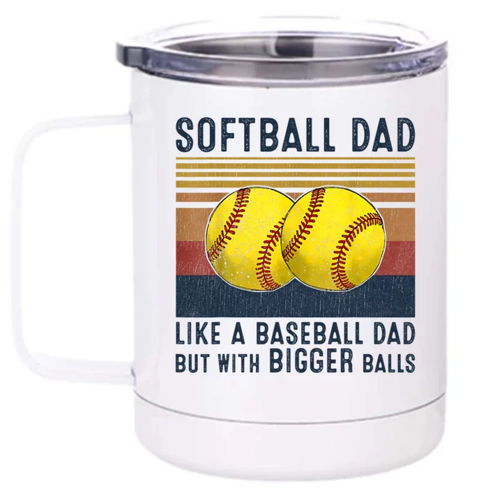 Softball Dad Like A Baseball Dad But With Bigger Balls Front & Back 12oz Stainless Steel Tumbler Cup