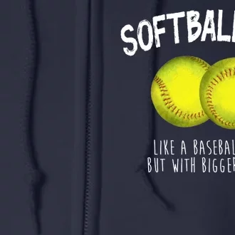 Softball Dad Like A Baseball Dad But With Bigger Balls Funny Full Zip Hoodie