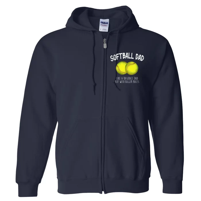 Softball Dad Like A Baseball Dad But With Bigger Balls Funny Full Zip Hoodie