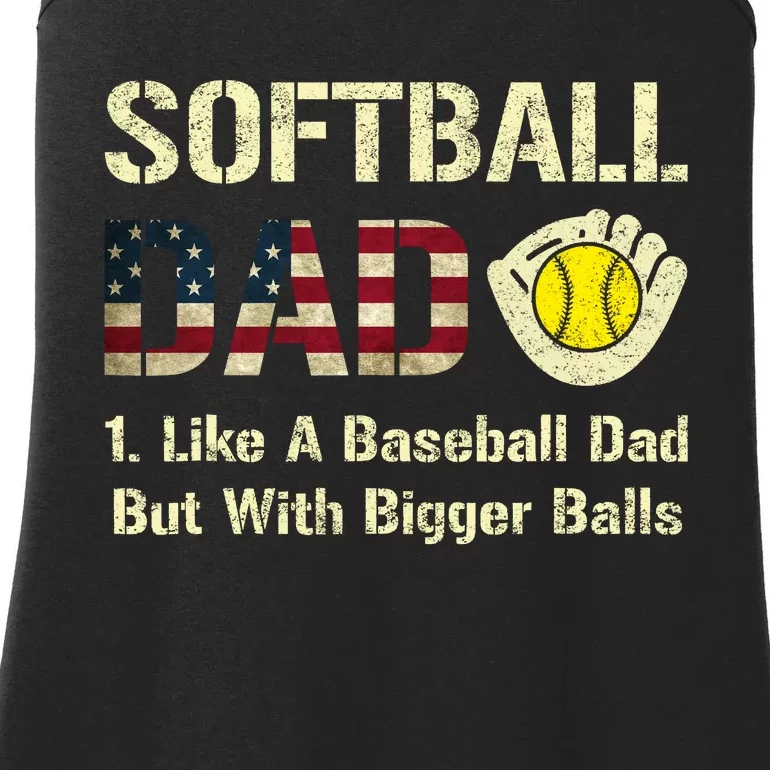 Softball Dad Like A Baseball Dad USA Flag Fathers Day Gift Ladies Essential Tank