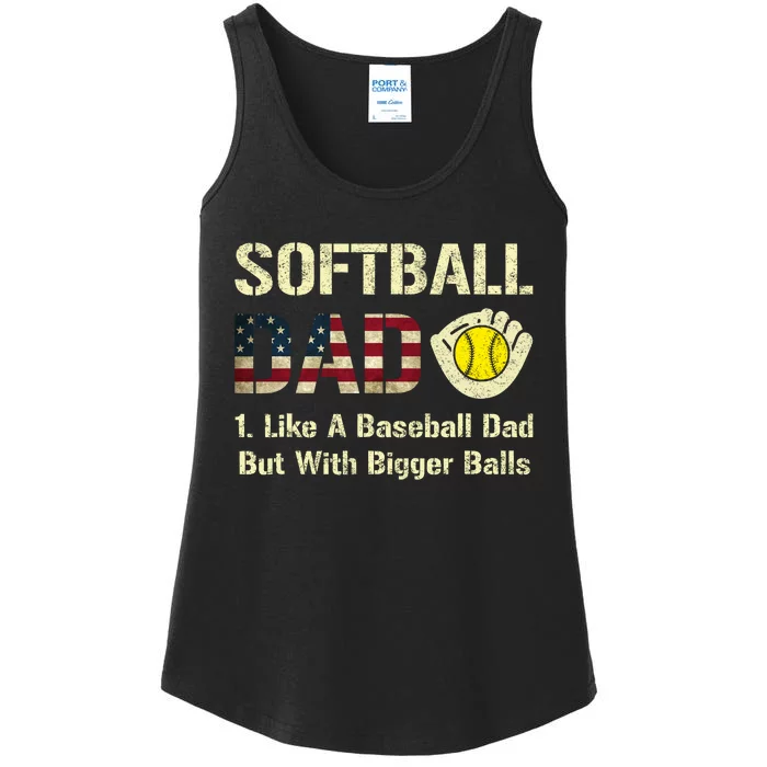 Softball Dad Like A Baseball Dad USA Flag Fathers Day Gift Ladies Essential Tank