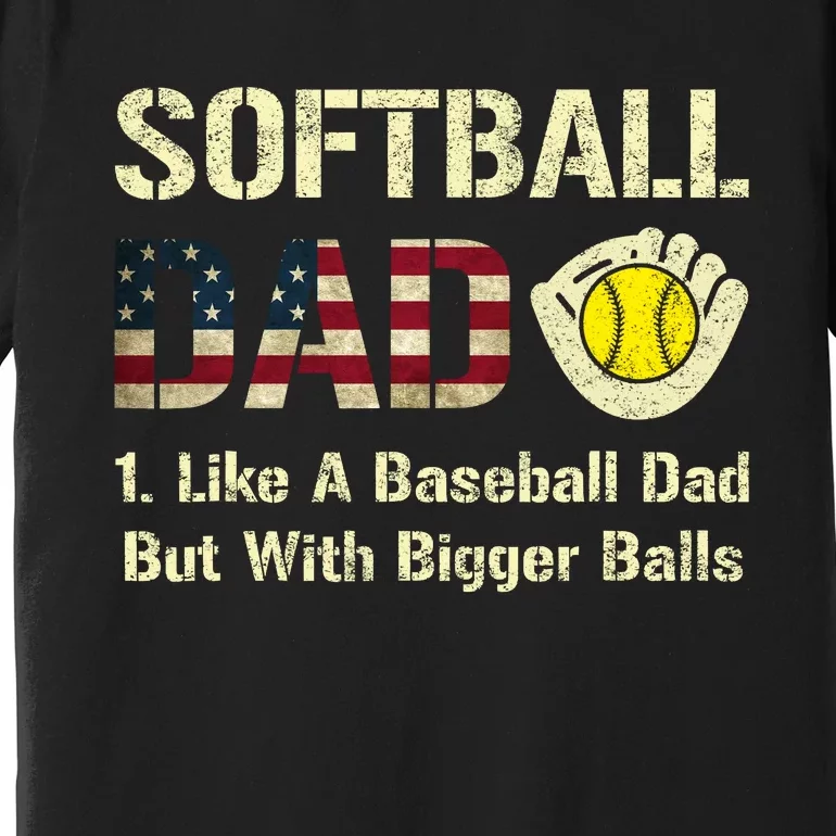 Softball Dad Like A Baseball Dad USA Flag Fathers Day Gift Premium T-Shirt