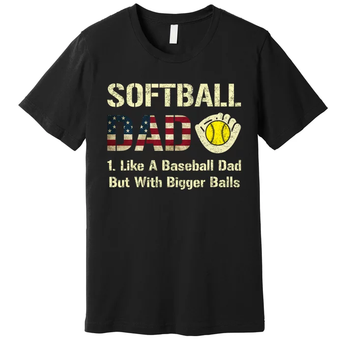 Softball Dad Like A Baseball Dad USA Flag Fathers Day Gift Premium T-Shirt