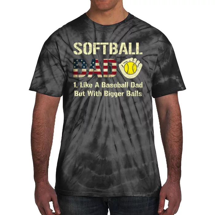 Softball Dad Like A Baseball Dad USA Flag Fathers Day Gift Tie-Dye T-Shirt