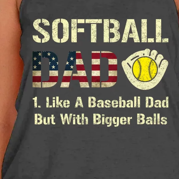 Softball Dad Like A Baseball Dad USA Flag Fathers Day Gift Women's Knotted Racerback Tank