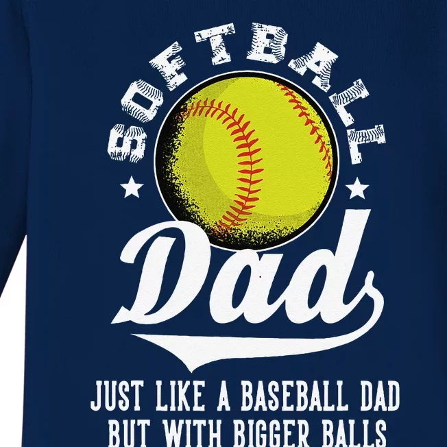 Softball Dad Like A Baseball Dad With Bigger Balls Softball Baby Long Sleeve Bodysuit