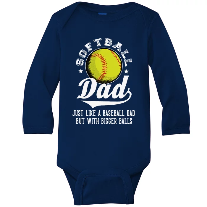 Softball Dad Like A Baseball Dad With Bigger Balls Softball Baby Long Sleeve Bodysuit