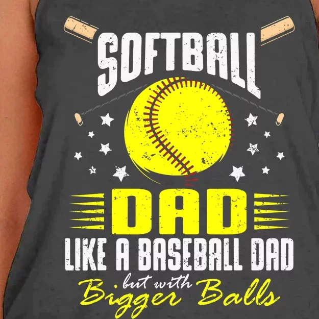 Softball Dad Like Baseball But With Bigger Balls Fathers Day Women's Knotted Racerback Tank