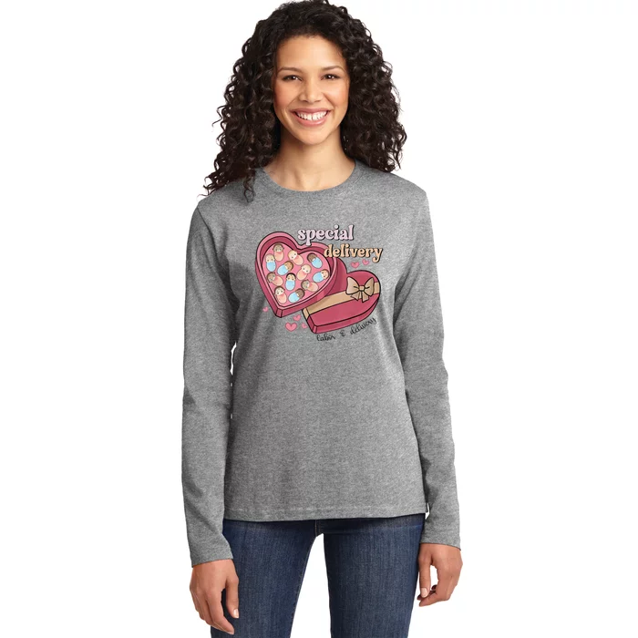 Special Delivery Labor And Delivery Nurse Valentine's Day Ladies Long Sleeve Shirt