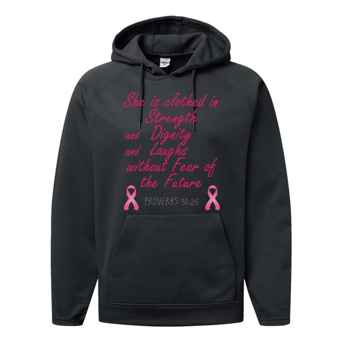 Strength Dignity Laughs Breast Cancer Awareness Gift Performance Fleece Hoodie