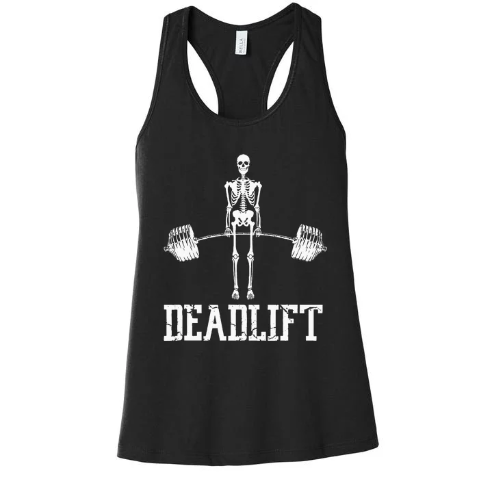 Skeleton Dead Lift Funny Halloween Lifting Weights Vintage Women's Racerback Tank