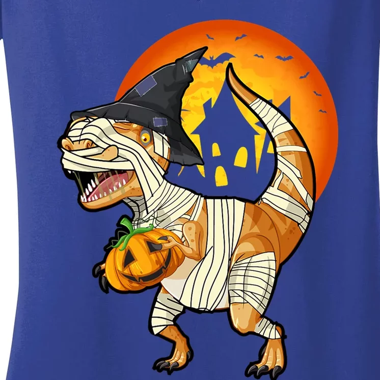 Scary Dinosaur Mummy Witch Pumpkin Halloween Costume Gift Women's V-Neck T-Shirt