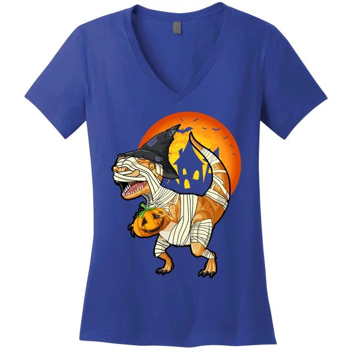 Scary Dinosaur Mummy Witch Pumpkin Halloween Costume Gift Women's V-Neck T-Shirt