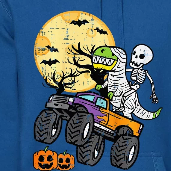 Skeleton Dino Monster Truck Halloween Costume Premium Hoodie