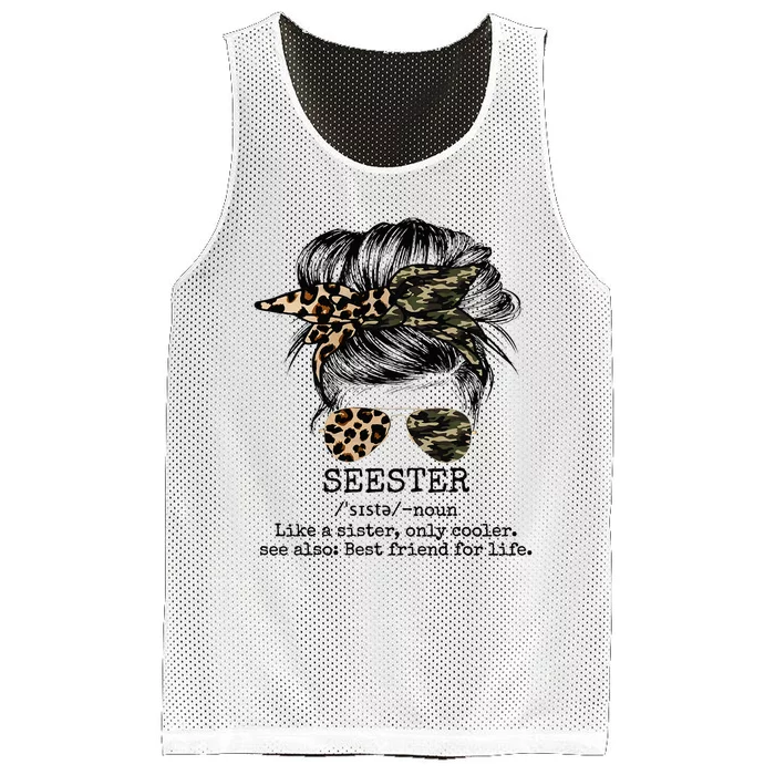 Seester Definition Messy Bun Camo Cheetah Mesh Reversible Basketball Jersey Tank