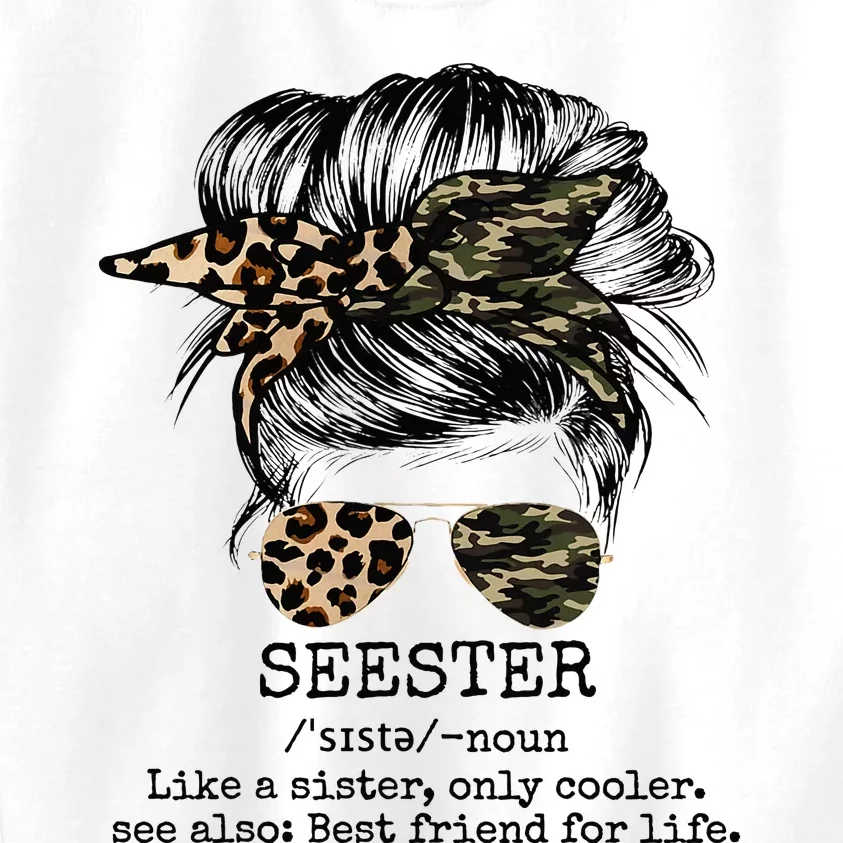 Seester Definition Messy Bun Camo Cheetah Kids Sweatshirt