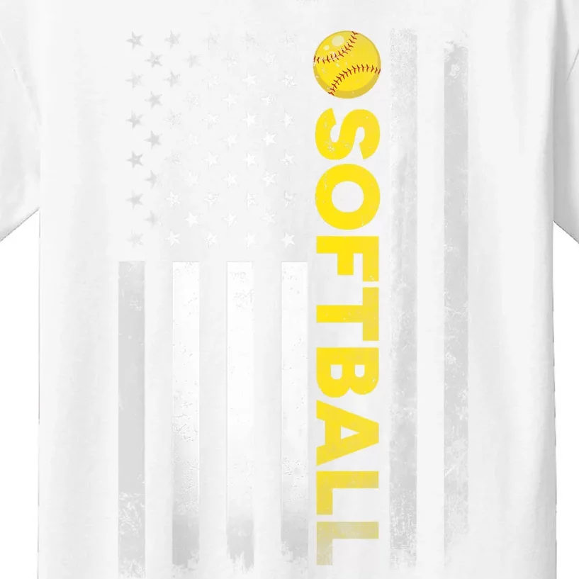 Softball Dad Mom USA US American Flag Kids T-Shirt