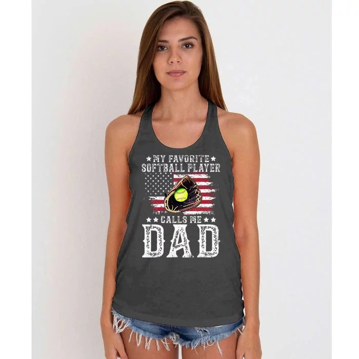 Softball Dad My Favorite Softball Player Calls Me Dad Women's Knotted Racerback Tank