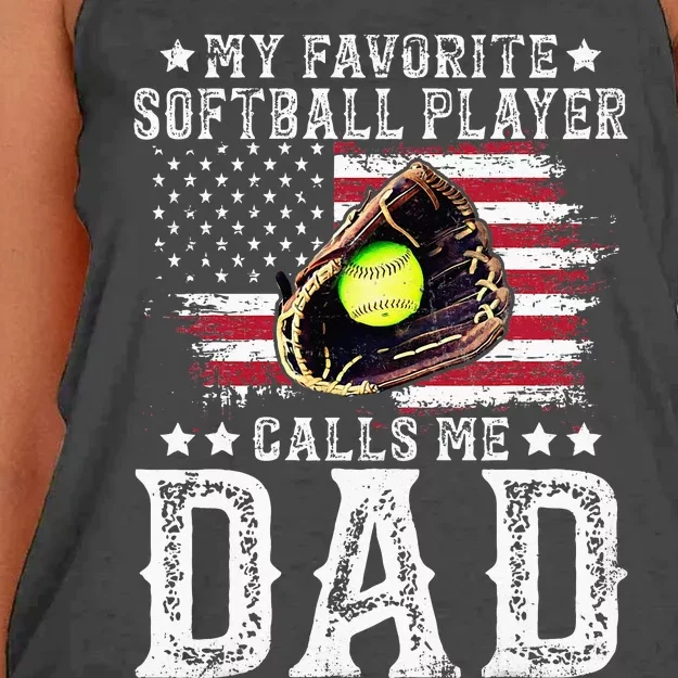 Softball Dad My Favorite Softball Player Calls Me Dad Women's Knotted Racerback Tank