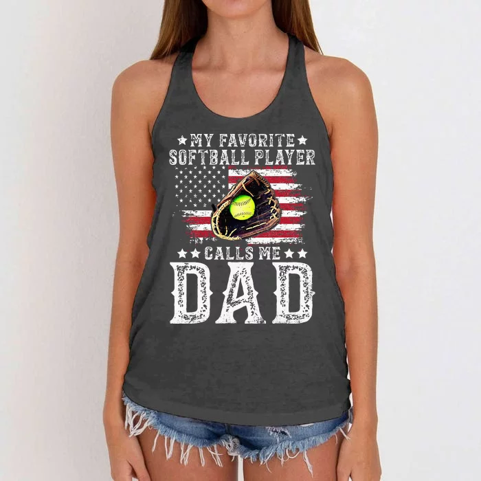 Softball Dad My Favorite Softball Player Calls Me Dad Women's Knotted Racerback Tank