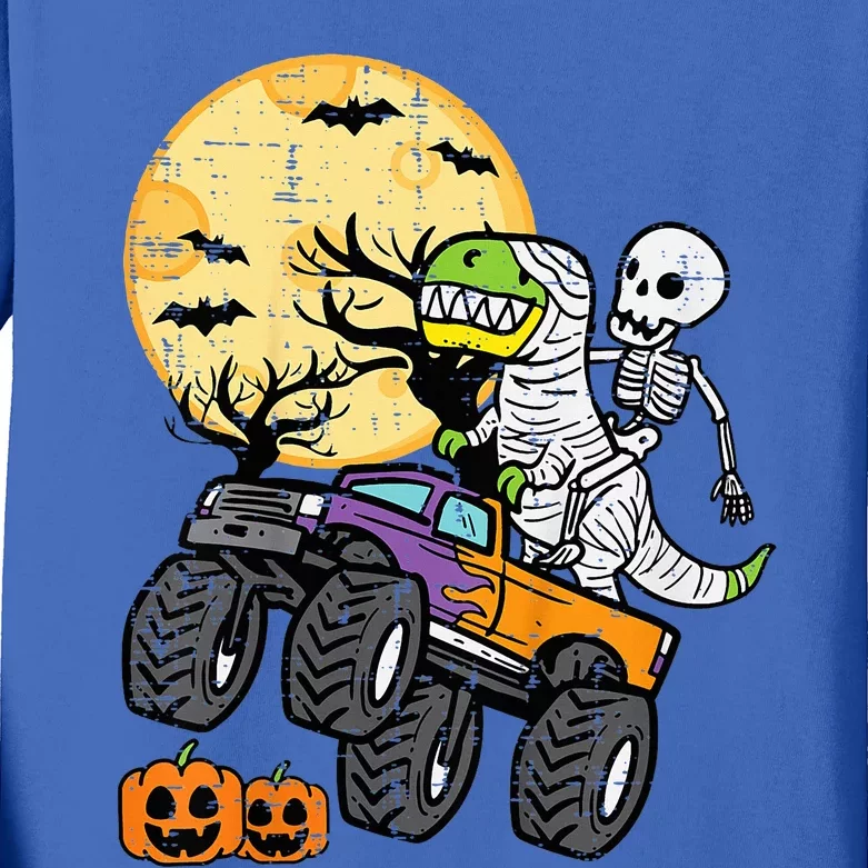 Skeleton Dino Monster Truck Halloween Costume Kids Long Sleeve Shirt