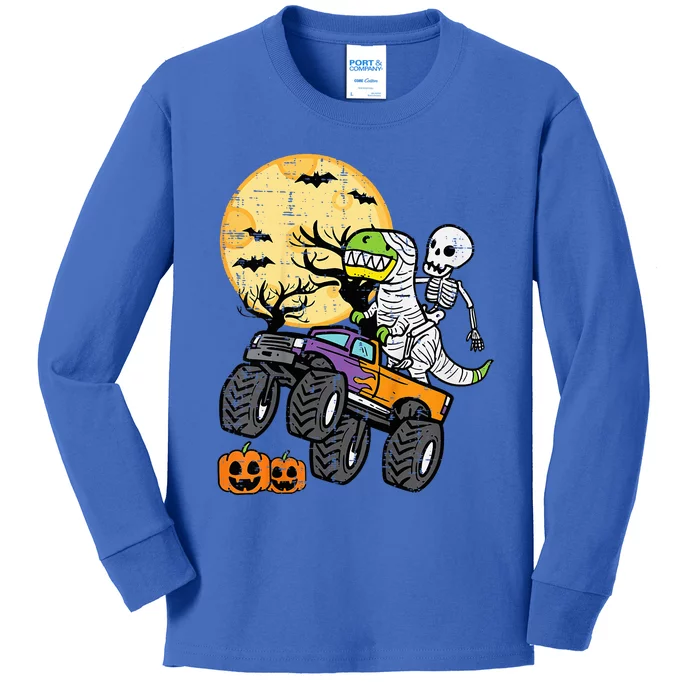 Skeleton Dino Monster Truck Halloween Costume Kids Long Sleeve Shirt