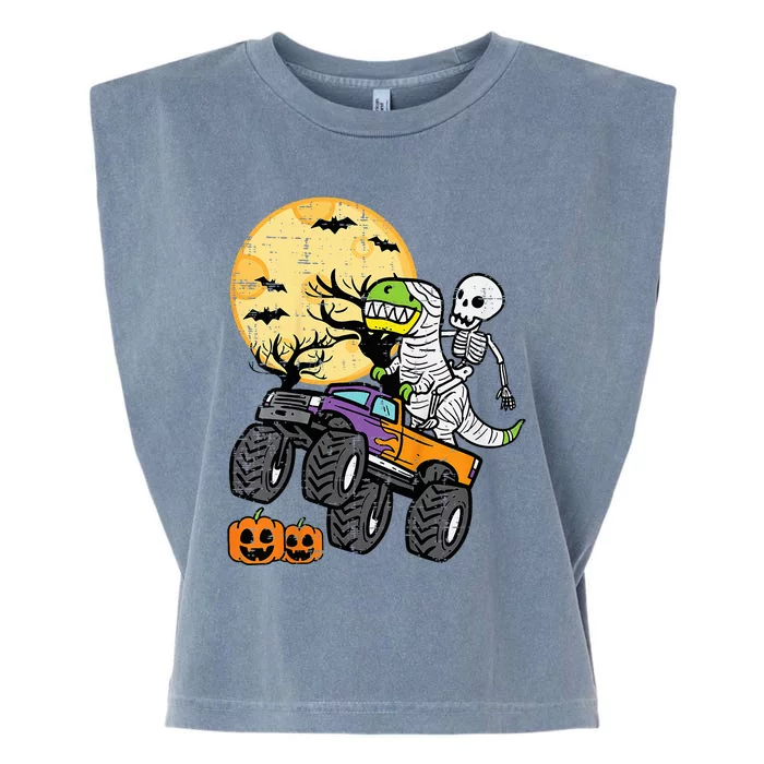 Skeleton Dino Monster Truck Halloween Costume Garment-Dyed Women's Muscle Tee