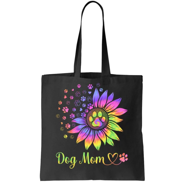 Sunflower Dog Mom Tie Dye Dog Lover Mothers Day Mama Grandma Tote Bag