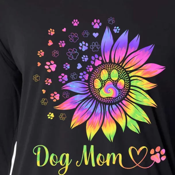 Sunflower Dog Mom Tie Dye Dog Lover Mothers Day Mama Grandma Cooling Performance Long Sleeve Crew