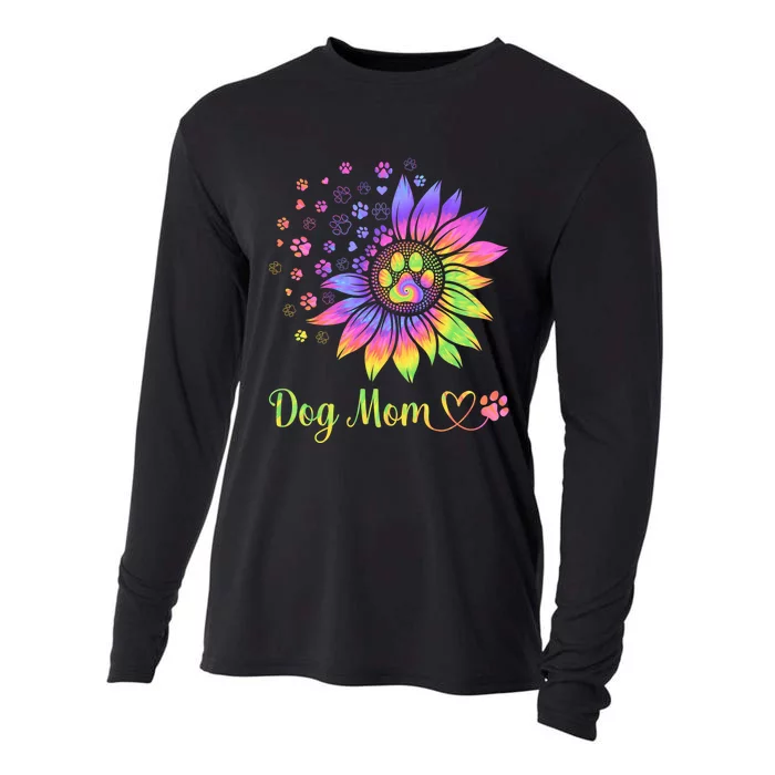 Sunflower Dog Mom Tie Dye Dog Lover Mothers Day Mama Grandma Cooling Performance Long Sleeve Crew