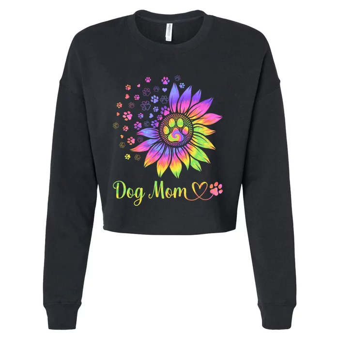 Sunflower Dog Mom Tie Dye Dog Lover Mothers Day Mama Grandma Cropped Pullover Crew