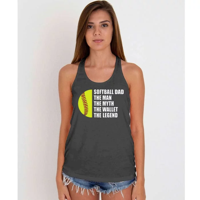 Softball Dad Man Myths Wallet Softball Fathers Day Women's Knotted Racerback Tank