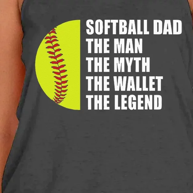 Softball Dad Man Myths Wallet Softball Fathers Day Women's Knotted Racerback Tank