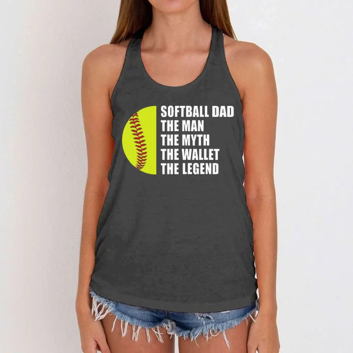 Softball Dad Man Myths Wallet Softball Fathers Day Women's Knotted Racerback Tank