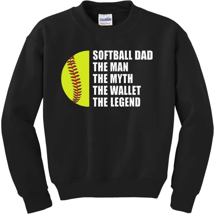 Softball Dad Man Myths Wallet Softball Fathers Day Kids Sweatshirt