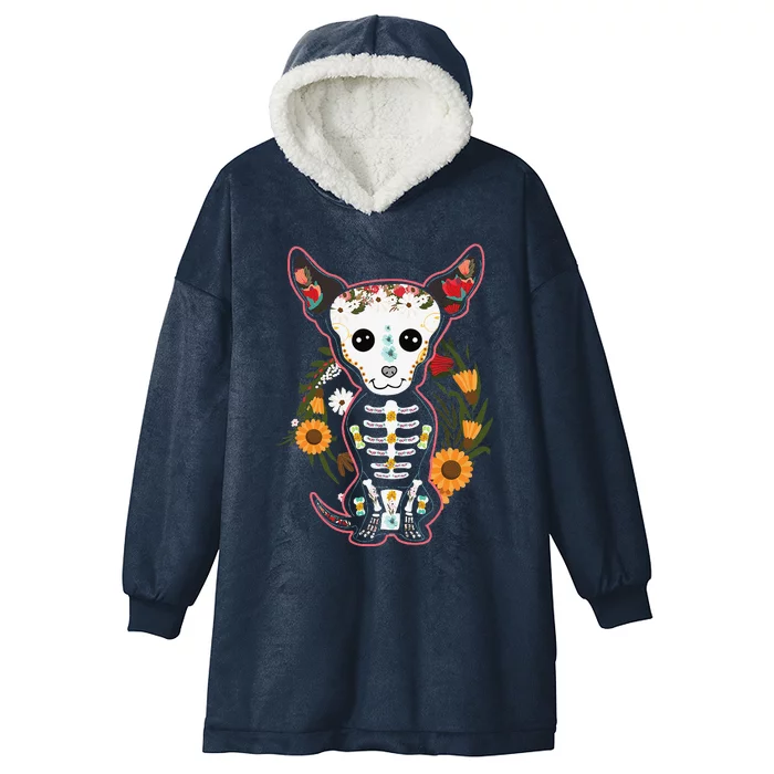 Souls Day Muertos Day Of Dead Sugar Skull Chihuahua Dog Hooded Wearable Blanket