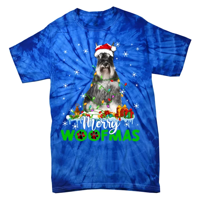 Schnauzer Dog Merry Woofmas Funny Xmas Lights Santa Hat Great Gift Tie-Dye T-Shirt