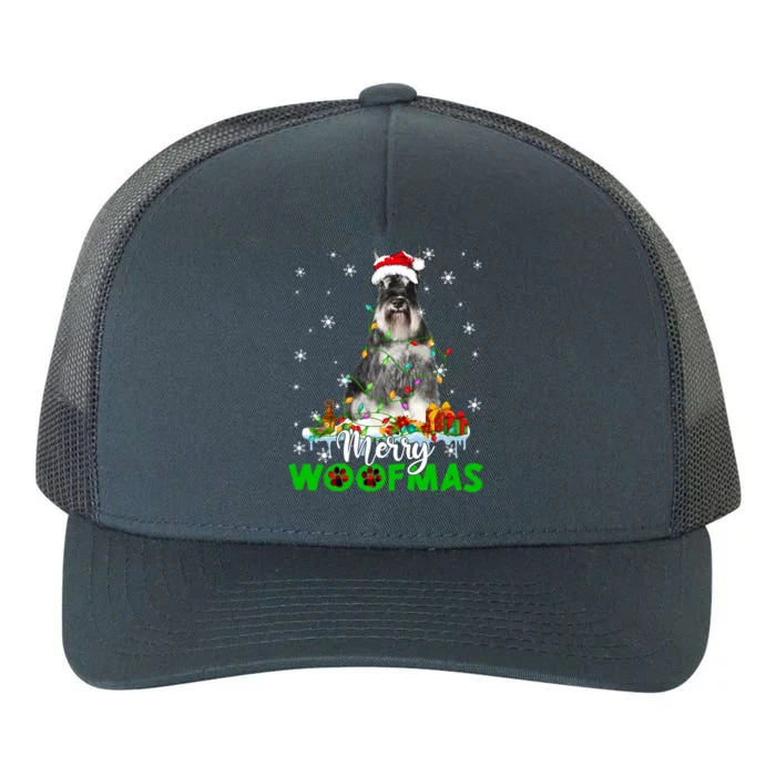 Schnauzer Dog Merry Woofmas Funny Xmas Lights Santa Hat Great Gift Yupoong Adult 5-Panel Trucker Hat