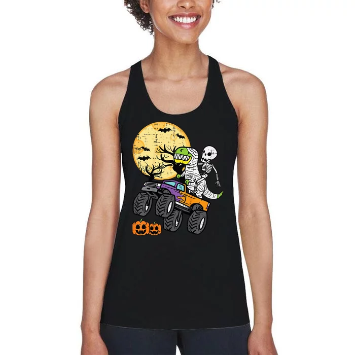 Skeleton Dino Monster Truck Halloween Costume Women's Racerback Tank