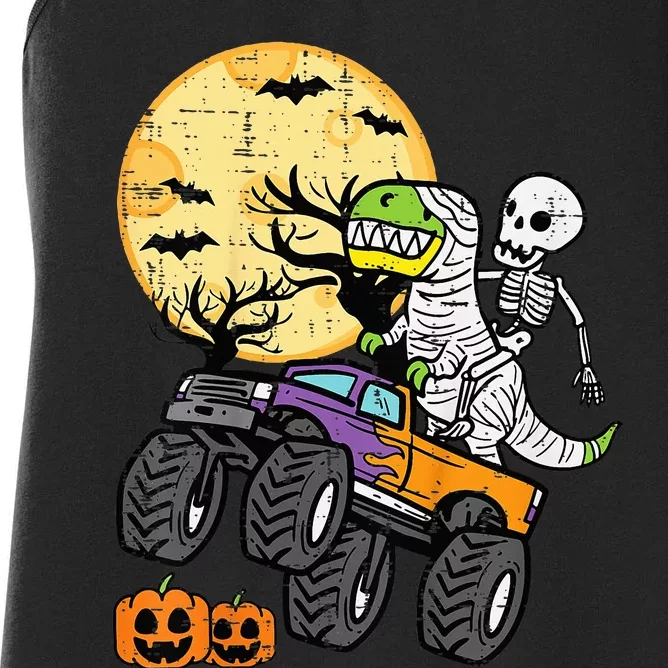 Skeleton Dino Monster Truck Halloween Costume Women's Racerback Tank