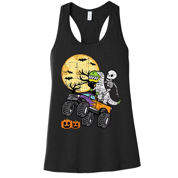 Skeleton Dino Monster Truck Halloween Costume Women's Racerback Tank