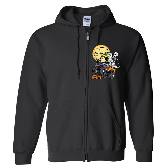 Skeleton Dino Monster Truck Halloween Costume Full Zip Hoodie