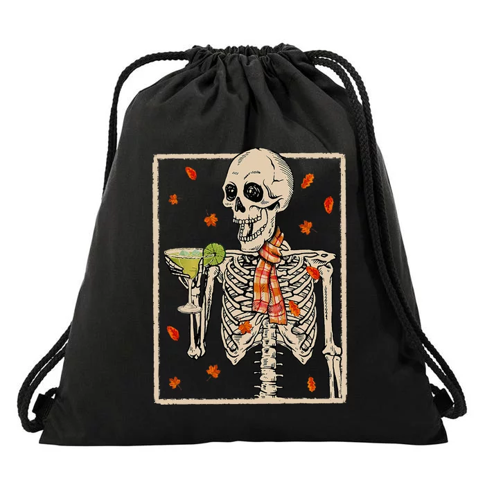 Skeleton Drinking Margarita Cocktail Fall Halloween Costume Drawstring Bag